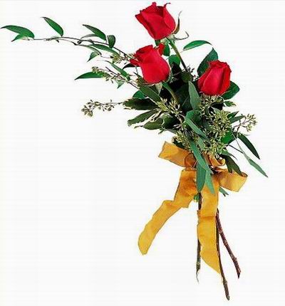 3 red Roses in small hand tied bouquet to say 