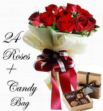 Two dozen Roses + small bag of candy