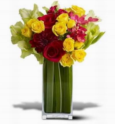 Fragrant roses bloom sidebyside with orchids and a range of exotic and beautiful blossoms.