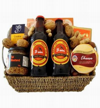 2 bottles of beer, Mustard bits, Cheese and cookies. Beer based on local selection. Brands will vary.  (Photo image is only an example)<br><br>(Item brands and appearance will vary based on market availability)
