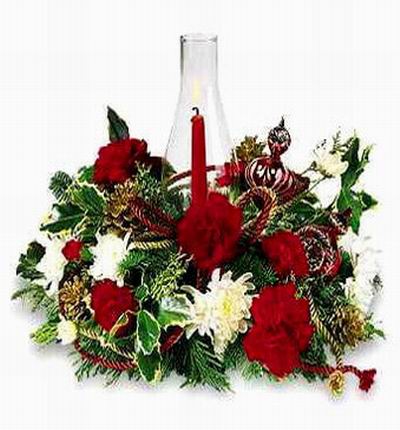 Christmas Flower Selection - Red white theme table setting with candle display