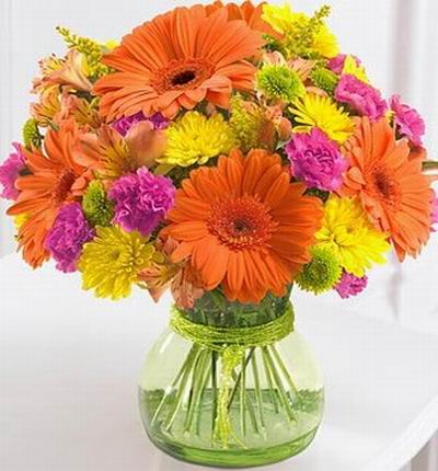A Cheerful floral mix of Daisies, Chysanthemums, Carnations, Alstromerias and fillers.