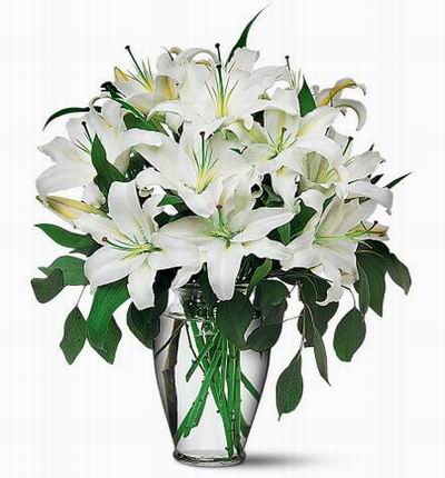 8 open white Lily bouquet
