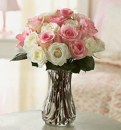 8 pink and 8 white rose bouquet