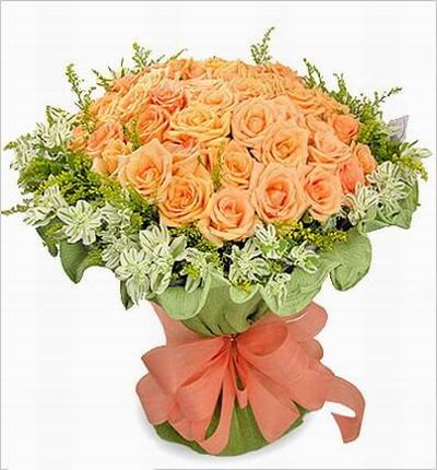 50 peach/champagne Roses with Greenery.