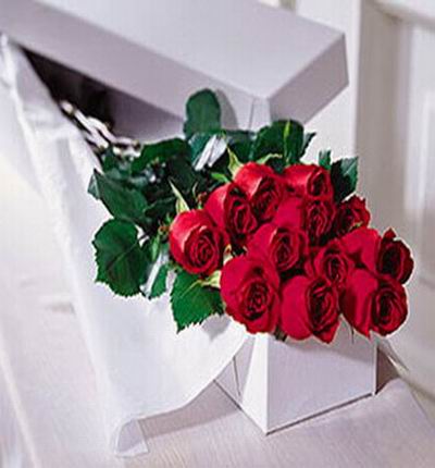 12 red Roses in gift box (if box not available, please let us know as maybe a vase can be used.) 