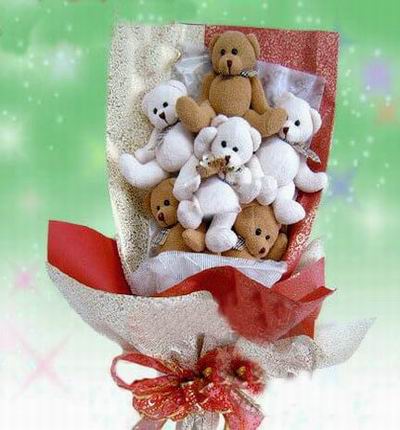 6 mini 10 cm teddy bear bouquet.