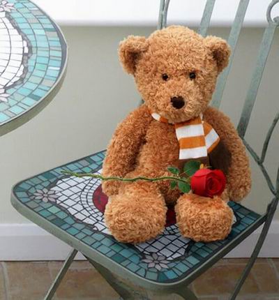 1 single unwrapped Rose with a 20cm Teddy bear. Teddy bears may vary based on availability.