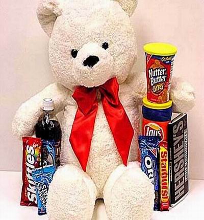 60cm Teddy bear with snacks. The Teddy bear and 8 snacks may vary based on availability.