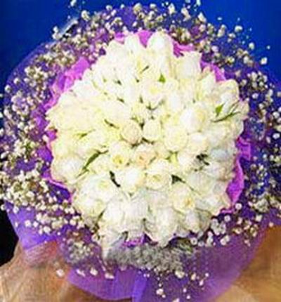 50 white Roses and some Gypsophila with Baby Breath
