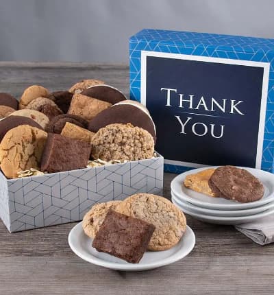 There are so many ways to say thank you, but you can never go wrong with tasty cookies, brownies, and whoopie pies! Send a complimentary message, along with four brownies, four whoopie pies, and ten cookies. It's perfect for them to share, or enjoy for days on end!

Includes:
* 2 Chocolate Chunk Brownies
* 2 Butterscotch Blondies
* Oatmeal Raisin Cookies - 2 pack
* Peanut Butter Cookies - 2 pack
* Chocolate Chip Cookies - 2 pack
* Fudge Brownie Cookies - 2 pack
* (4) Classic Whoopie Pies - 3.25 oz.
* OU-D Kosher Certified
