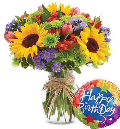 * Happy Birthday Balloon
* Sunflowers
* Tulips
* Alstromeria