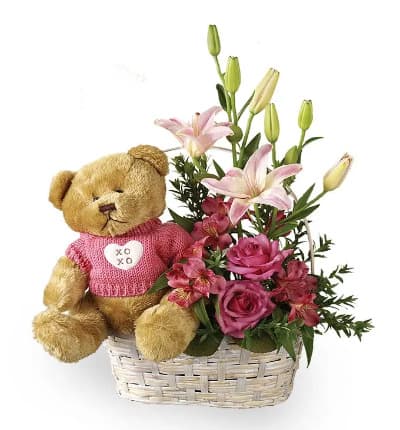* Teddy Bear
* Pink Roses & Lilies
* Keepsake Basket