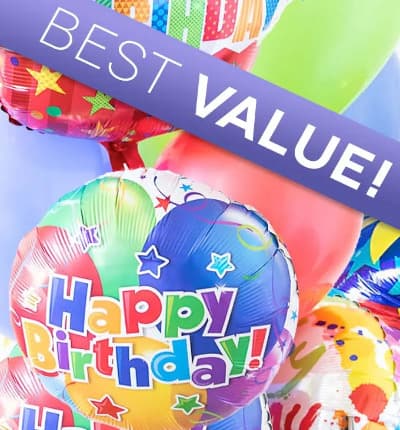 Celebrate a birthday with a unique Happy Birthday balloon bouquet. Created by a local florist using 3 mylar balloons and 5 latex balloons, this bright balloon gift will make your friend or family member smile on their birthday.

Includes:
* 3 Birthday Mylar Balloons
* 5 Colorful Latex Balloons