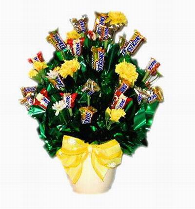 16 snickers and Carnations